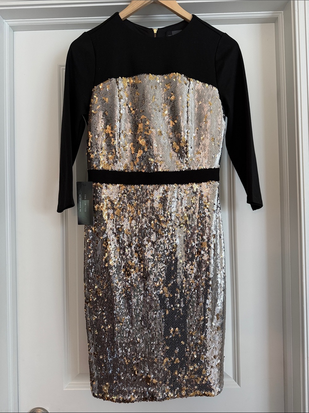 The Limited Black Long-Sleeve Dress with Silver and Gold Sequins - 4